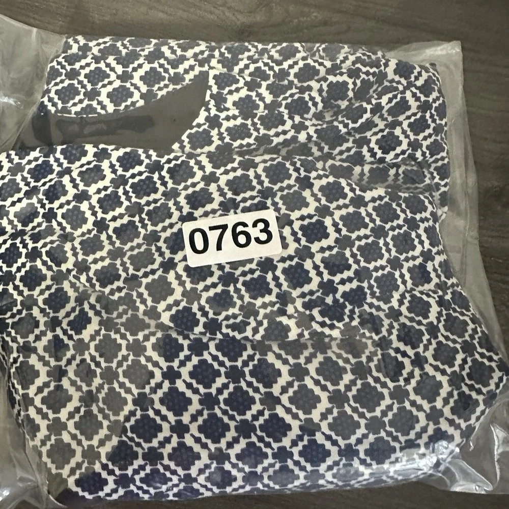 Tory Burch V Neck Shift Dress Women's Size  14 Blue Geometric Stretch Read